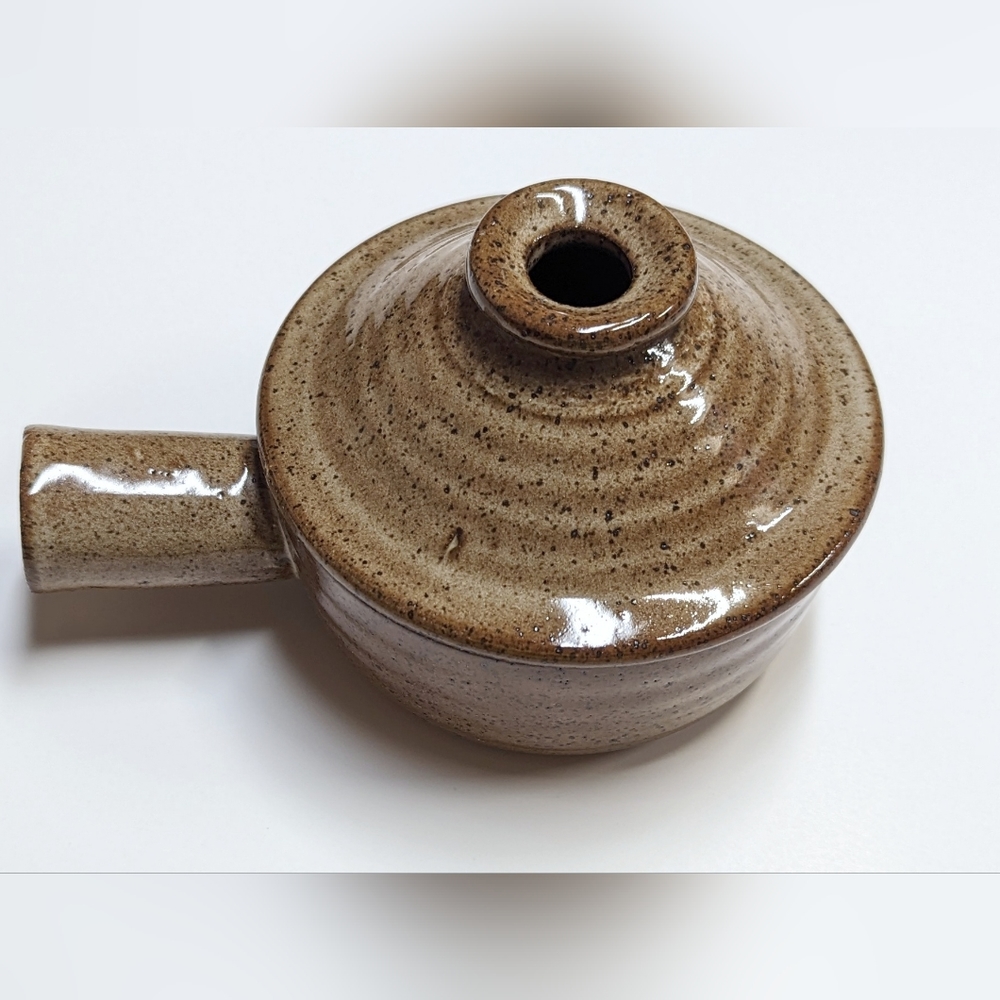 Vintage Speckled Brown Earthenware Bowl with Lid